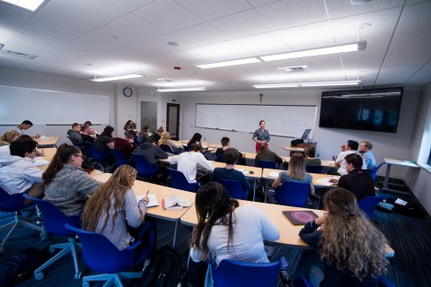 Photo of a classroom at Assumption University in Worcester, Mass.